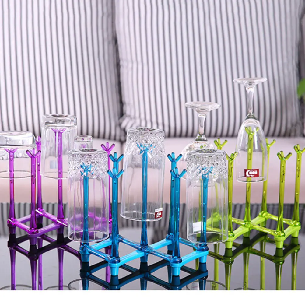 Plastic Folding Cup Drying Holder Rack Drain Storage Organizer for Drinkware Bottles Smooth Edge Retractable Tree Top Design