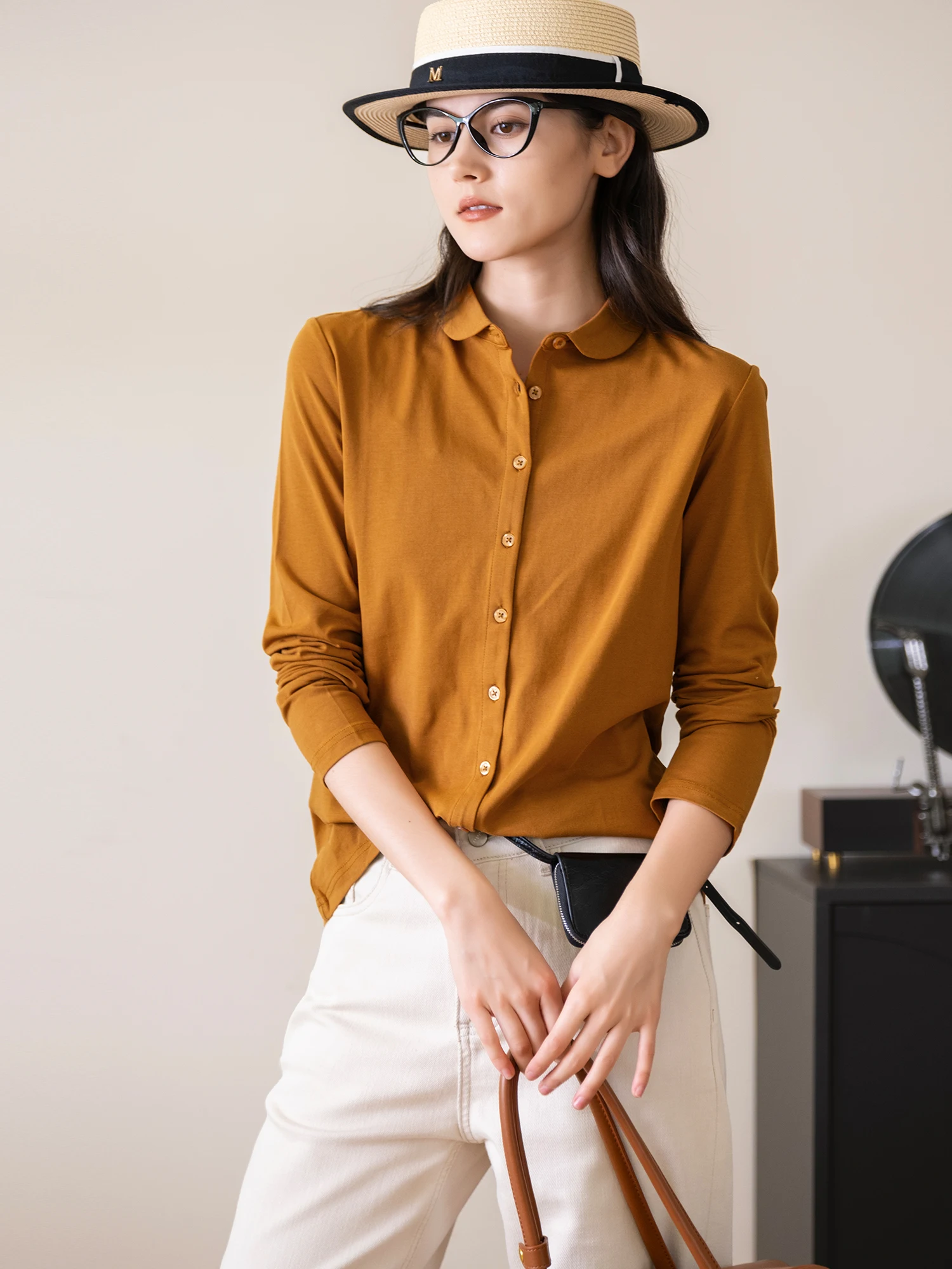 

Hemei Jie Haoding Series Commute Sle Heavy Work Combed Dry Smooth Simple Collar irt Women's Pure Cotton Long Sve Butto...