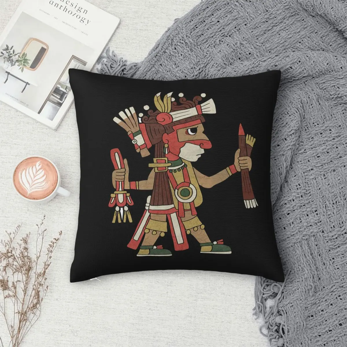 Ahuiateteo Aztec God Mayan Inca Toltec Pillowcase Printed Cushion Cover Sofa Waist Pillow Pillow Cover