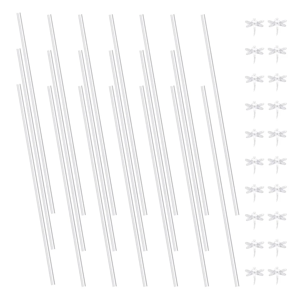 

20 set Transparent Acrylic Plant Stakes Straight Stem Support Pole For Garden Indoor Plants Orchid Clips Potted Support Trellis