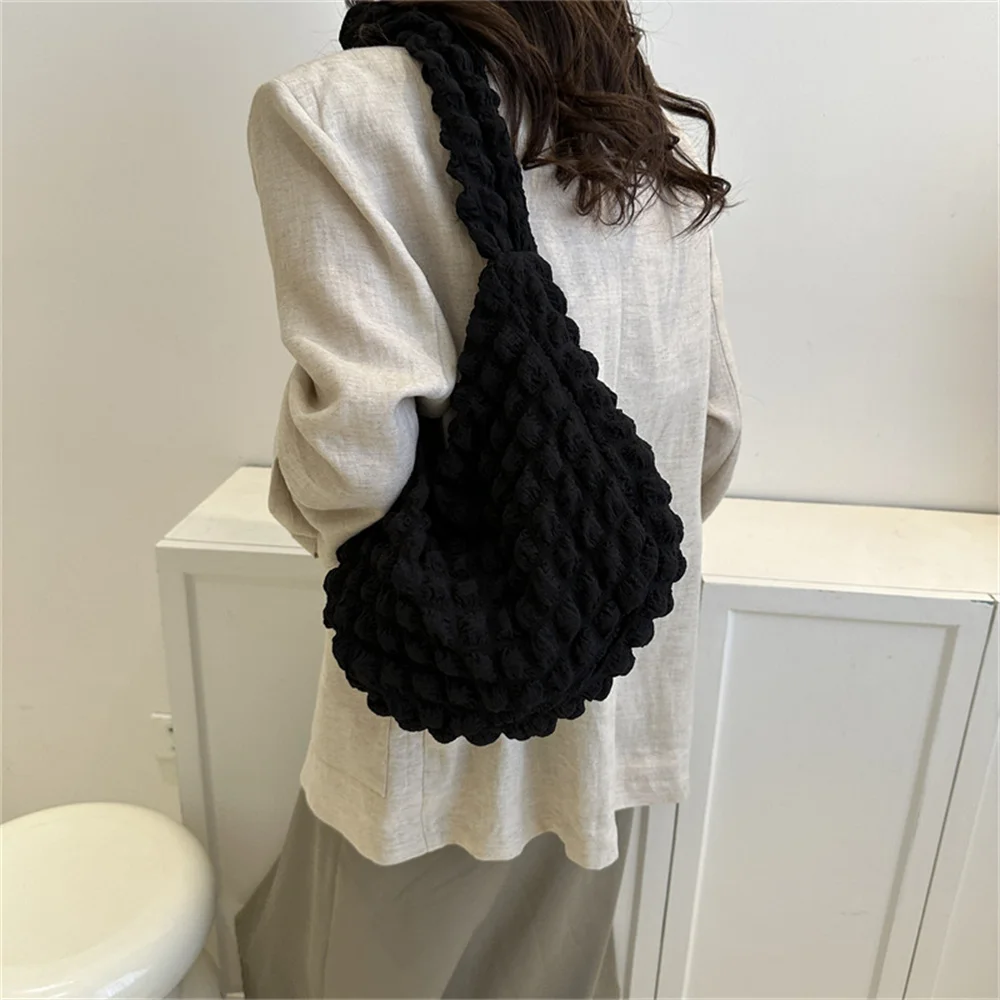 COS Cloud Shoulder Bag Girls Solid Color Large Capacity Crossbody Bag Underarm Bag Fashion Commuter Pleated Bubbles Handbag