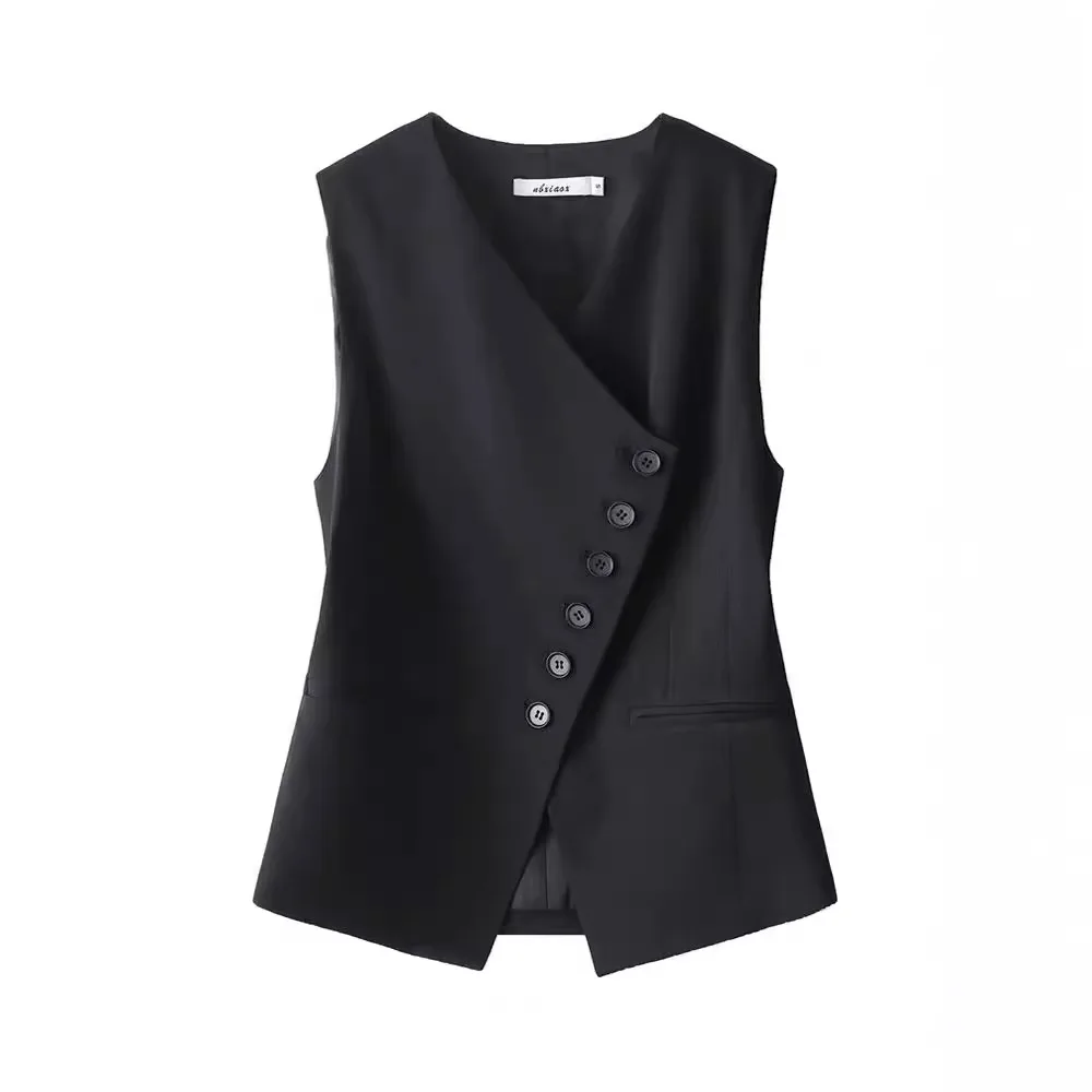 Vest Tops Women Vests V Neck Sleeveless Coats Single Breasted Slim High Waist Coat Y2k Streetwear Elegant Work Off White Jackets