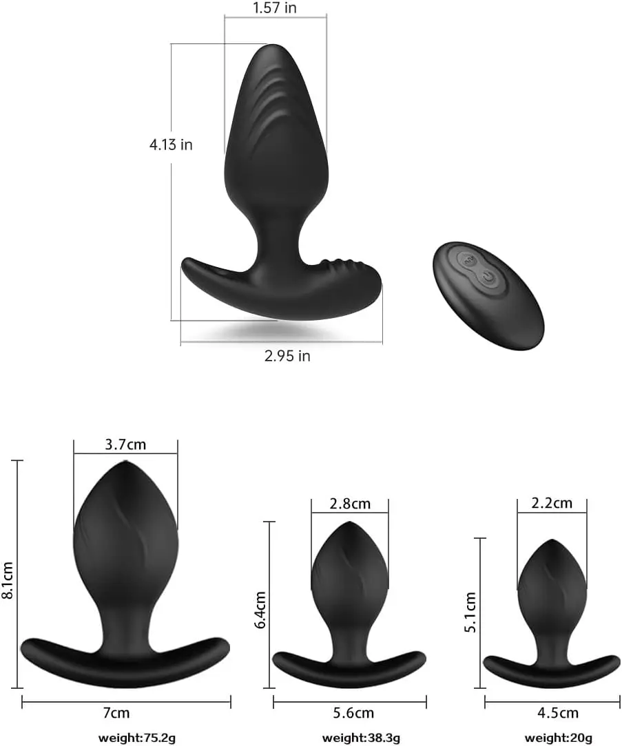 Butt Plug Kit-4pcs Remote Controlled Silicone Anal Plug Set Sex Toy For Adult, Women, Men And Beginners (Black)