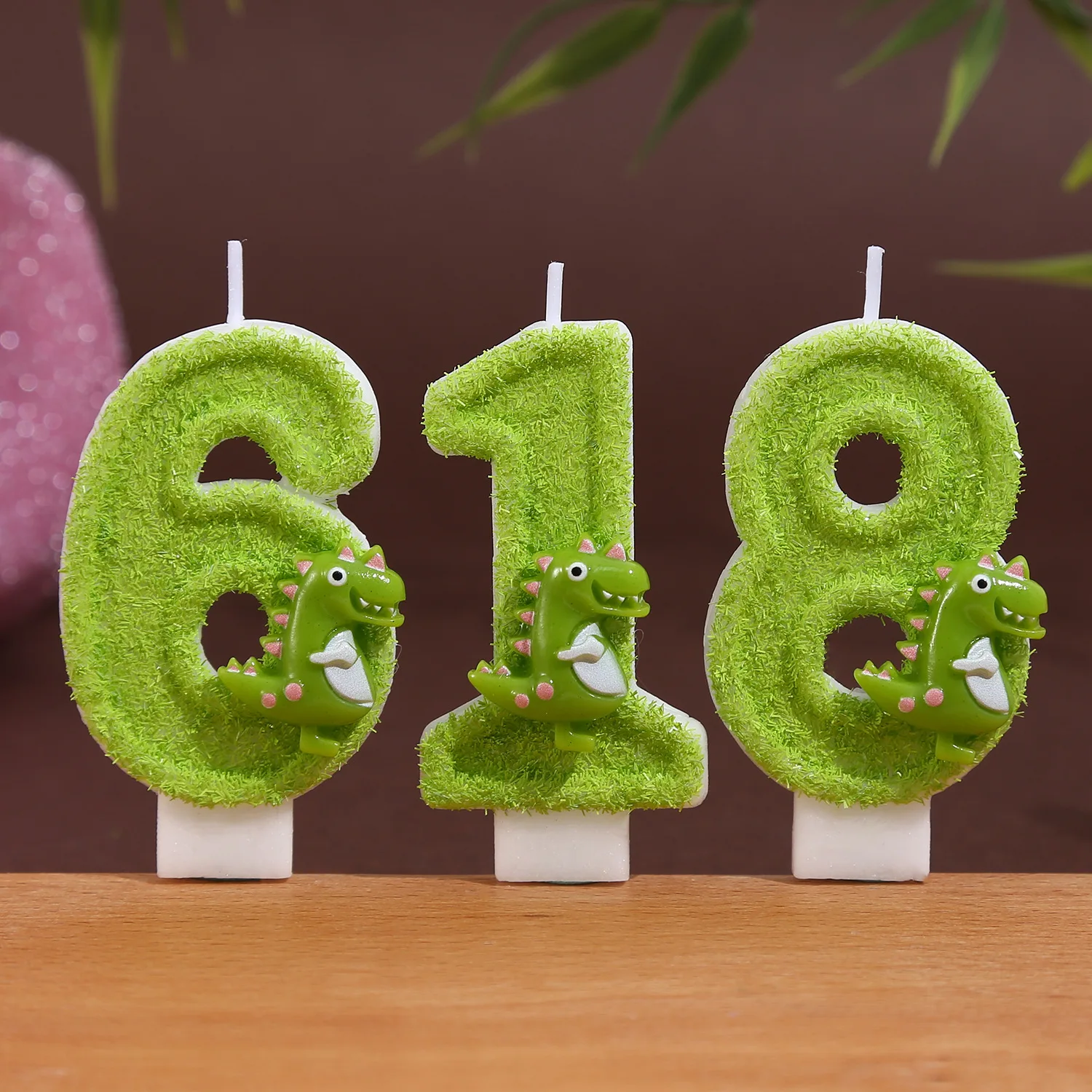 Creative Green Dinosaur Digital Candle Birthday Cake Plugin