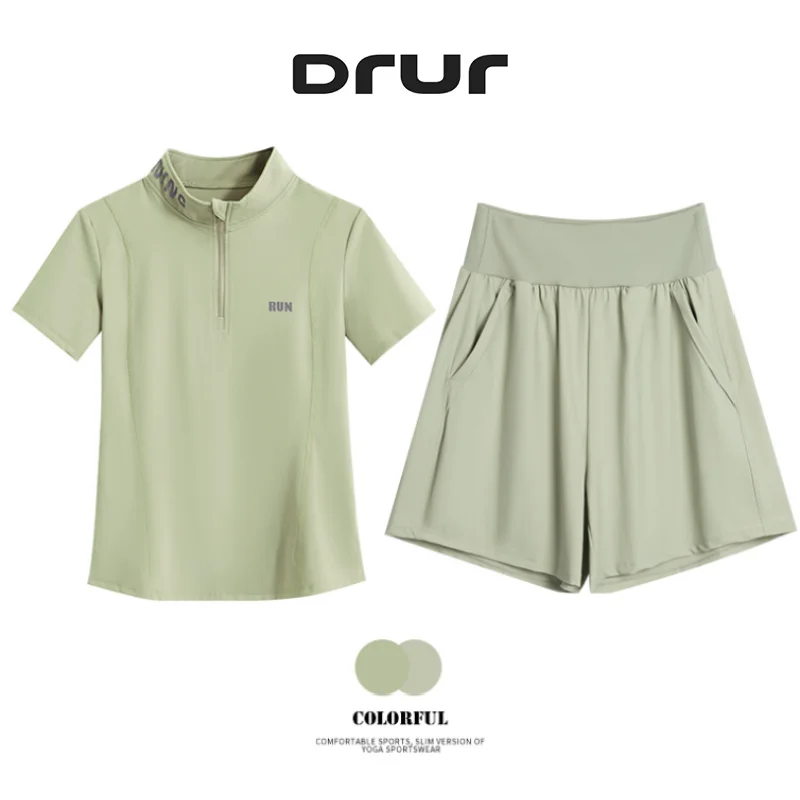 

DRUR 2pcs Yoga Set Women Summer Sport Outfit 2 Piece Gym Shirt Shorts Sets Women's Tracksuit Fitness Clothing Yogawear Suits New