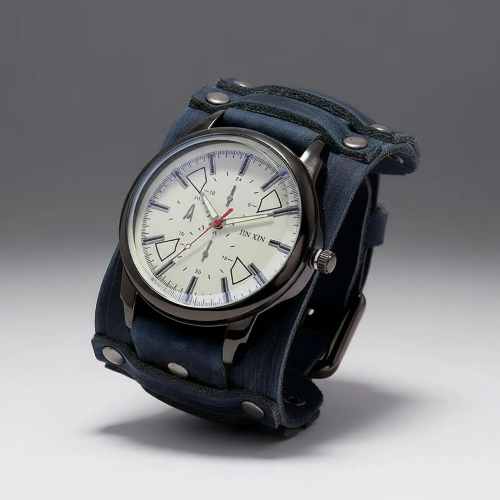 Retro Leather Wristwatch Vintage Inspired Wide Leather Cuff Watch Punk Design Cuff Watch Battery-Operated Movement for Parties