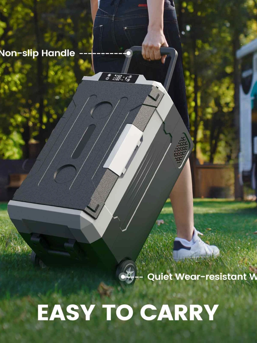 Hcalory 35L 45L 55L Tragbarer Dual-Zonen-Kühlschrank mit Rädern, Bluetooth-App-Steuerung, 12V 24V Kompressor-Kühler für Camping und Reisen