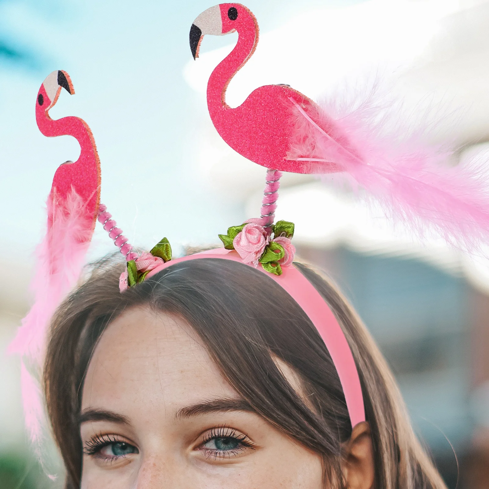 

Plastic Flamingo Headband Pool Party Boppers Tropical Hair Hoop Woman Headdress Luau Beach 90S Hairstyle Birthday Carnival Party