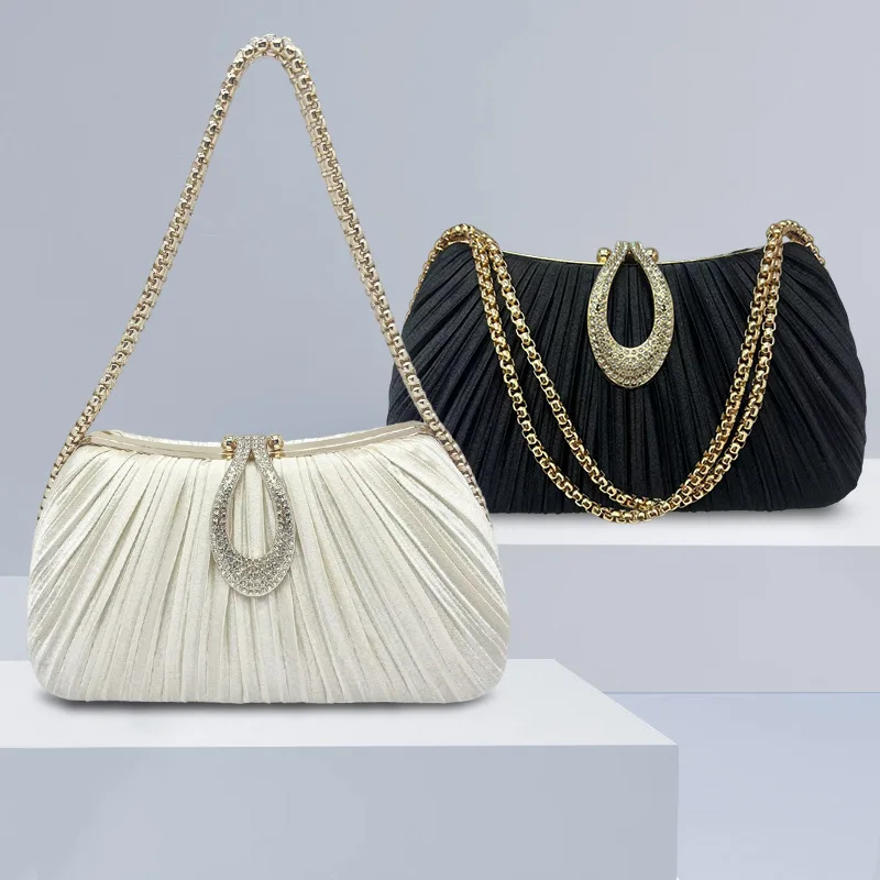 Pleated Dinner Solid Color Handbag Simple Versatile Trend Temperament Cheongsam Banquet Bride Bag Pochette Elegante Da Cerimonia