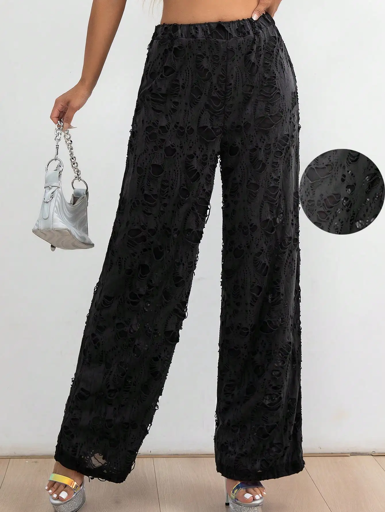 

Europe And The United States Burst Casual Hole Beggar Pants Loose Casual Fashion Straight Pants New Personality Women's Pants