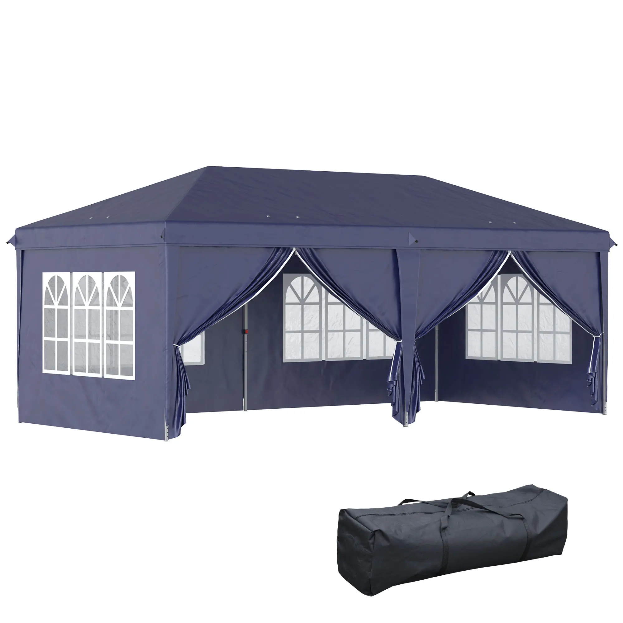 Tenda pieghevole Outsunny 6X3X2,7 m con 4 pannelli 4 finestre Blu