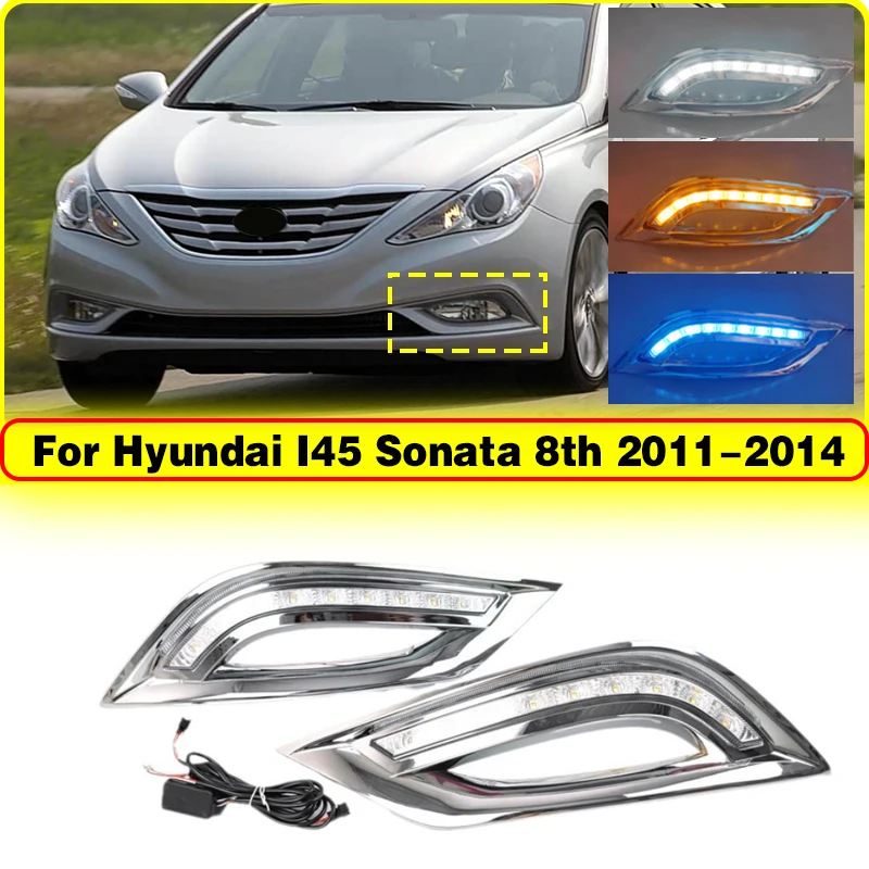 

Car LED DRL Daytime Running Lights with Fog Lamp Hole For Hyundai I45 Sonata 8th 2011 2012 2013 2014 Dynamic turn signal