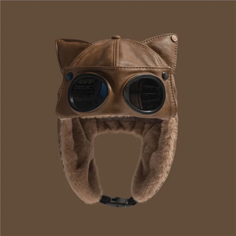 2026 New Children's PU Leather Trendy Fashion Hat Girls' Winter Windproof Parent Child Hat Kids' Simple Solid Color Hat LJ103