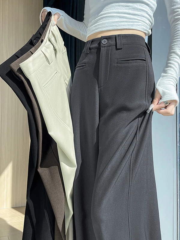 Elegant Black Wide Leg Suit Pants for Women Slim Straight Style Autumn New plus Size Fashion Casual Trousers High Waist