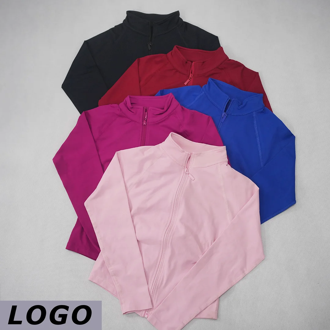DF-LOGO Women Zip Sports Jacket Slim Tight Long Sleeve Top Warm Yoga Workout Running Gym Cardigan Coat Fitness Activewear