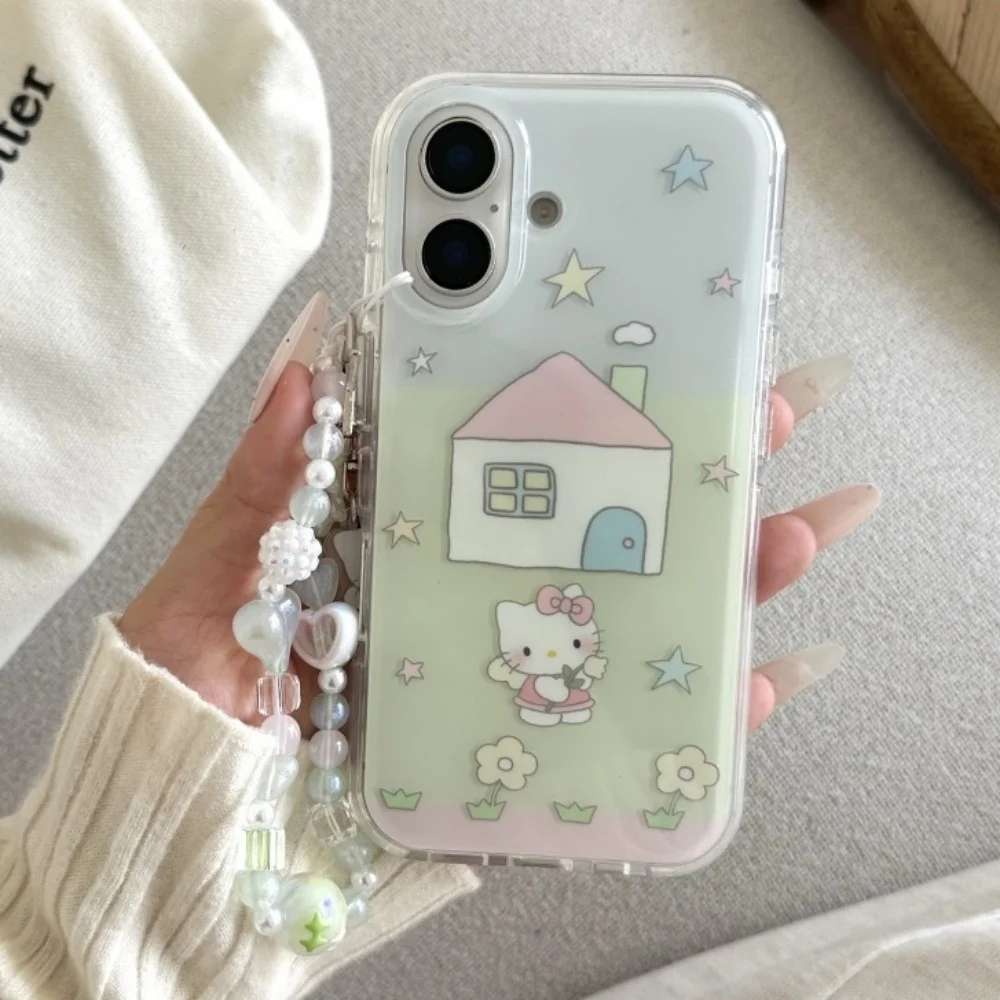 

Красочный противоударный чехол для телефона «Hello Kitty» для iPhone 16, 15, 14, 13 Pro Max, маленький свежий мультяшный браслет, силиконовый чехол