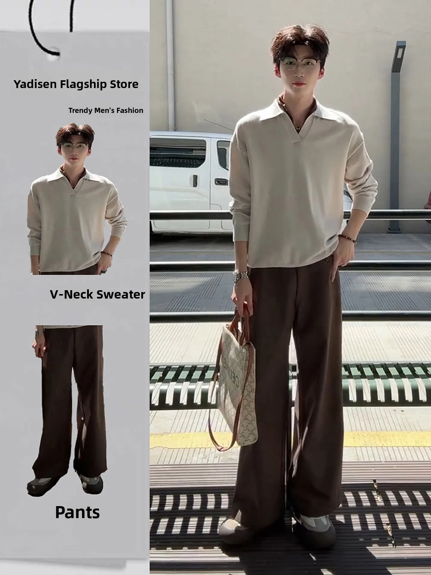 

Модный осенний комплект для мальчиков: вязаный свитер с воротником-стойкой и брюки в стиле ретро.