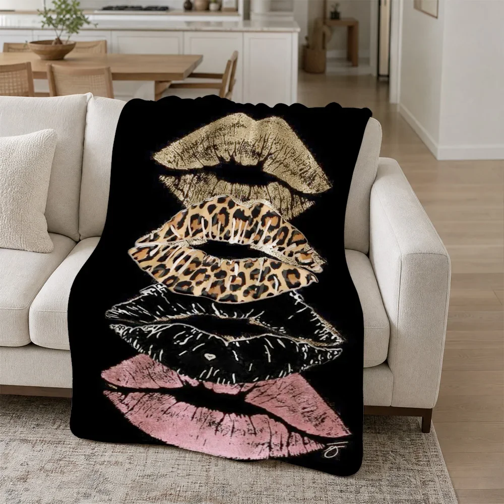 Glamorous Lips Print Throw Blanket Couch Decor Chic Fashion Statement Cozy Home Accent