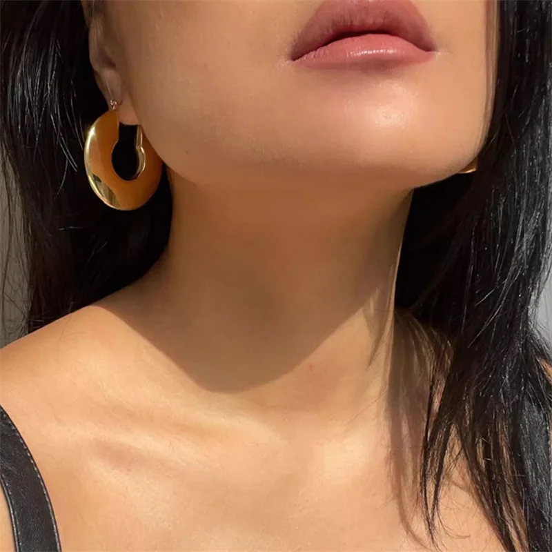 Fashion U-Shaped Chunky Hoop Earrings For Women Chic Geometric Circle Stainless Steel Gold Color Earrings Party Jewelry Gifts