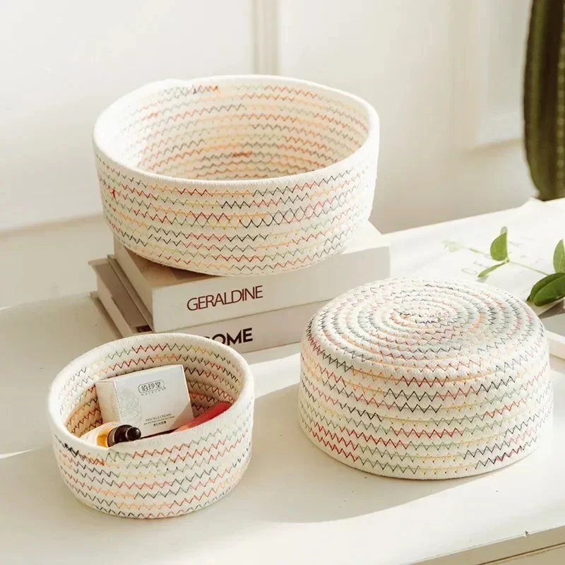 Cotton thread environmental protection miscellaneous weaving storage basket cosmetics jewelry desktop storage basket small baske