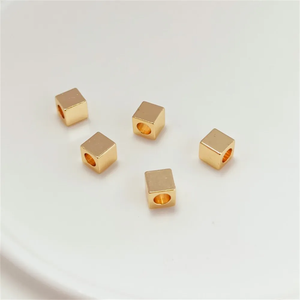 14K Gold-plated Four-corner Square Beads 4mm Straight Hole String Beads Spacer Beads Loose Beads DIY Handmade Jewelry Accessorie