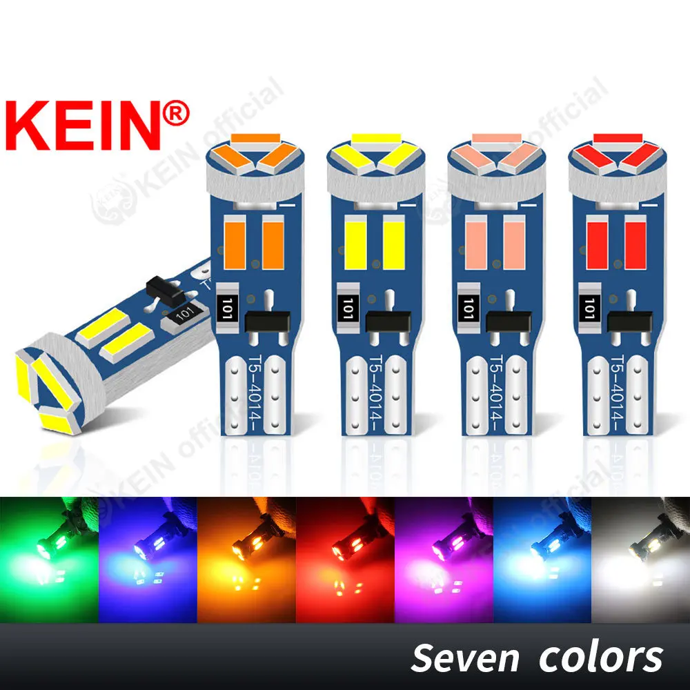 

KEIN 8PCS Super Bright T5 Led Bulb W3W Instrument Dashboard Plate Panel 7SMD 4014 Meter Warning Indicator Signal Lamp Car Light