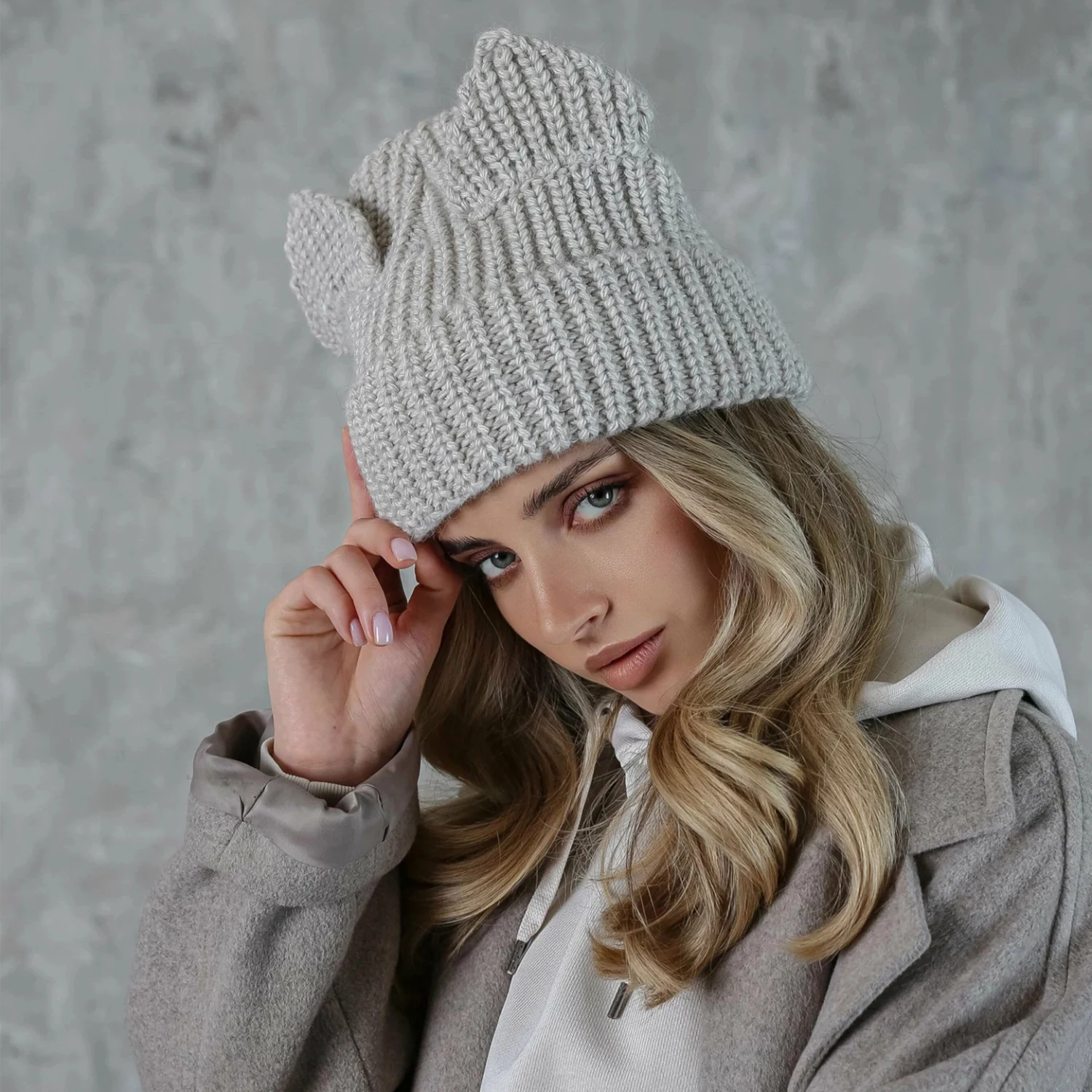 Women's Winter Thickened Warm Devil Ear Acrylic Knitted Hat Parent-Child Fashion Crochet Hairline Cap