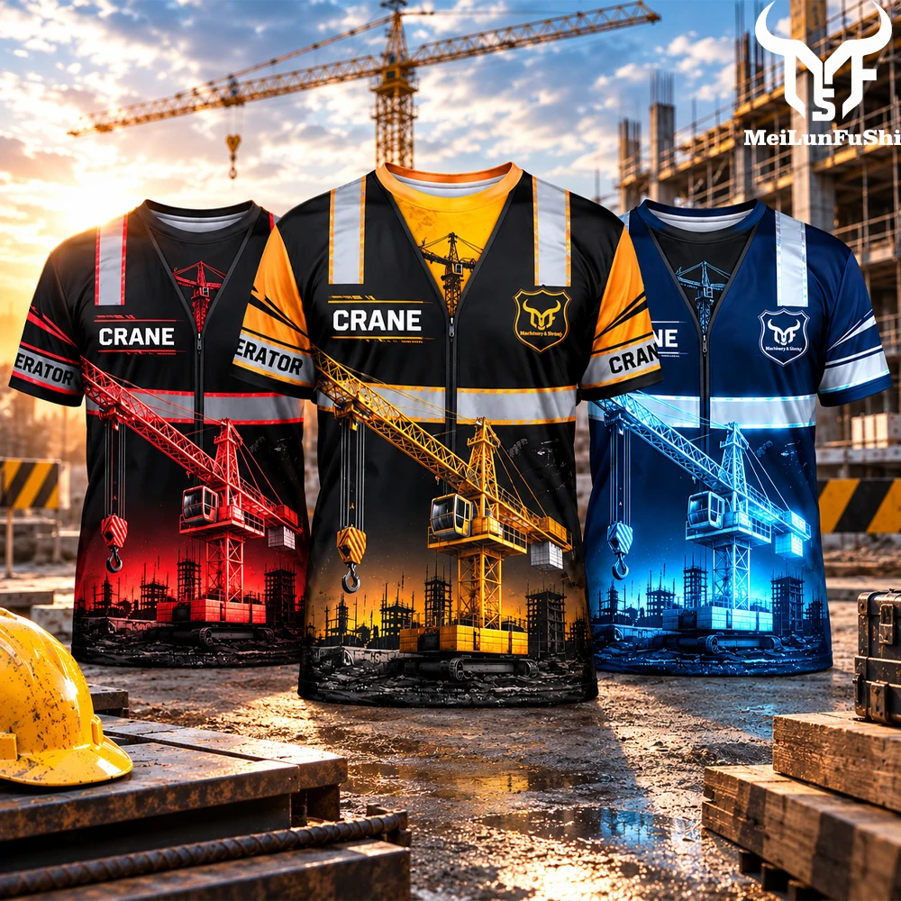 Crane Operator Work 3D Print T Shirt Construction Worker Graphic Print Short Sleeve Tee Heavy Equipment Operator Crewneck Top