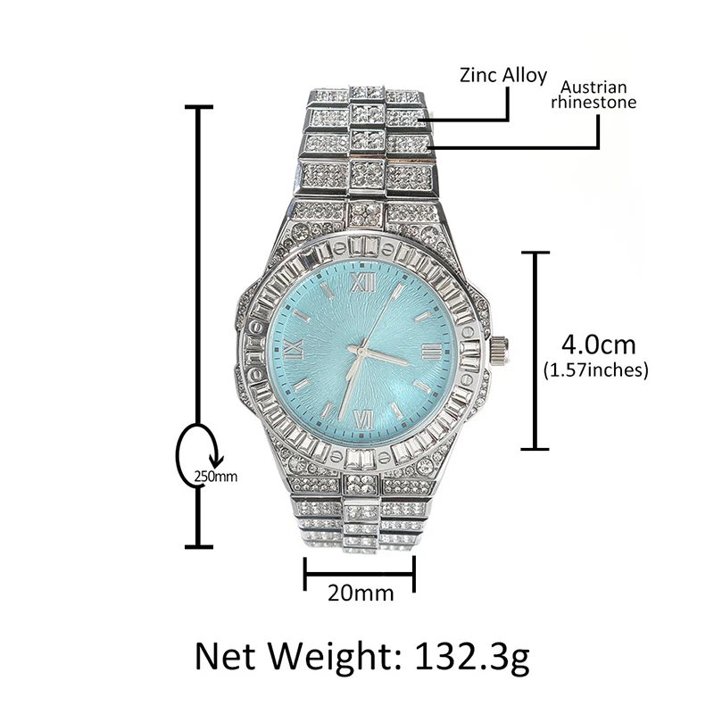Hip Hop Mens Date Quartz Watch Waterproof Watches 5A+ Stone Bling Iced Out Thorns Watch for Men Charm Jewelry Blue Pink Color