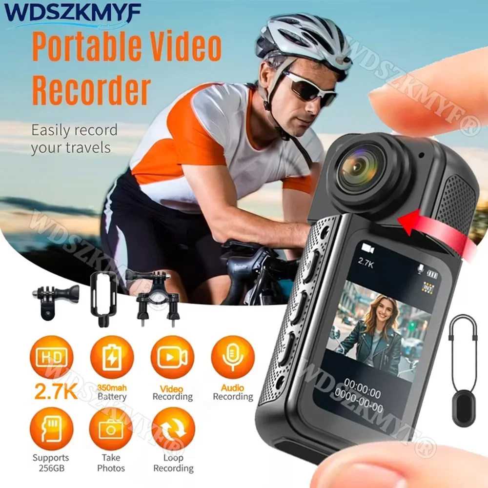 2.7K 1080P Mini Camera with Magnetic Lanyard 180° Rotatable Lens Outdoor WIFI Sports Camera Digital Cycling Video Video Recorder