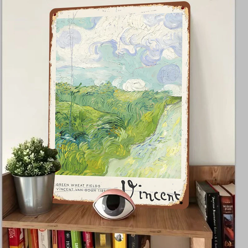 Van Gogh Green Wheat Fields Oil Painting Metal Wall Art Vintage Landscape Home Decor for Living Room