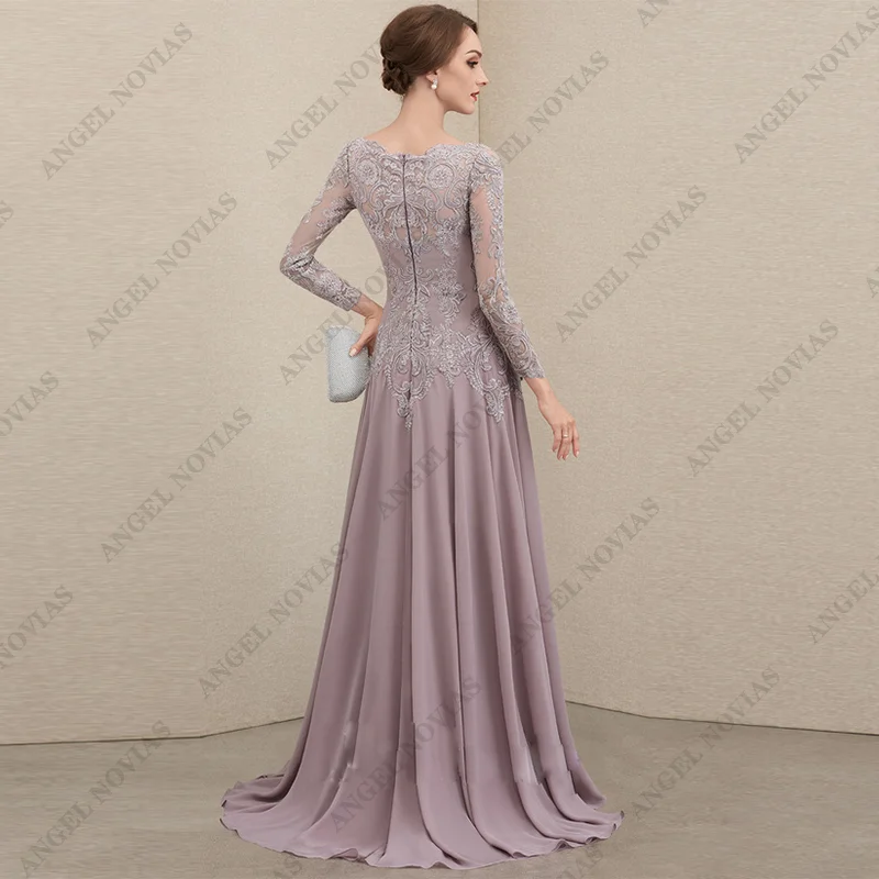 Customized Long Sleeves Mother of the Bride Dresses Women Elegant A Line V-Neck Formal Dress Applique Robes Invitée Mariage