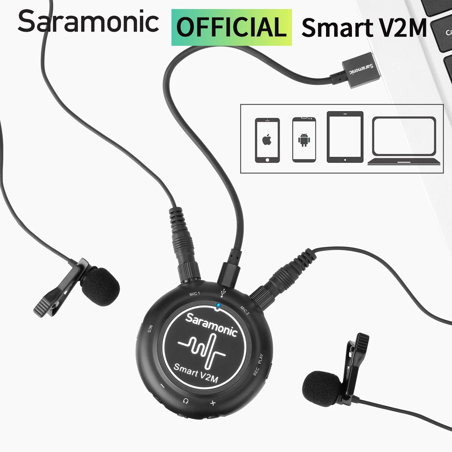 Saramonic Smart V2M Ultra-Portable Audio Interface with Two Lavaliers Microphone for Lightning iOS iPhone iPad Android Mac PC