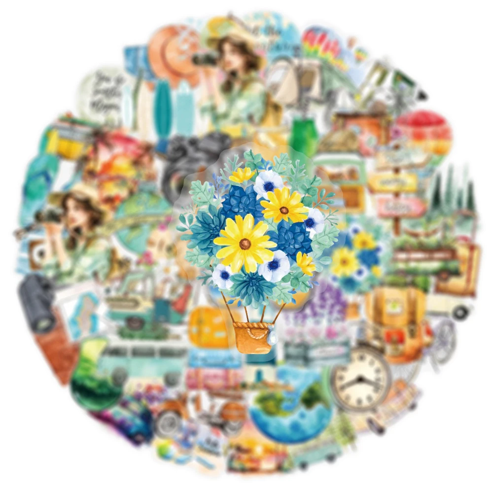 

10/30/50pcs Transparent Cartoon Outdoor Travel Aesthetic Stickers Laptop Phone Scrapbooking Decoration Sticker Decals Kids Toys