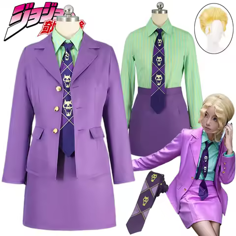 Anime Kira Yoshikage Cosplay Costume Purple Coat Shirt Skirt Pants Full Set JOJO Kira Yoshikage Women Cosplay Suit Halloween