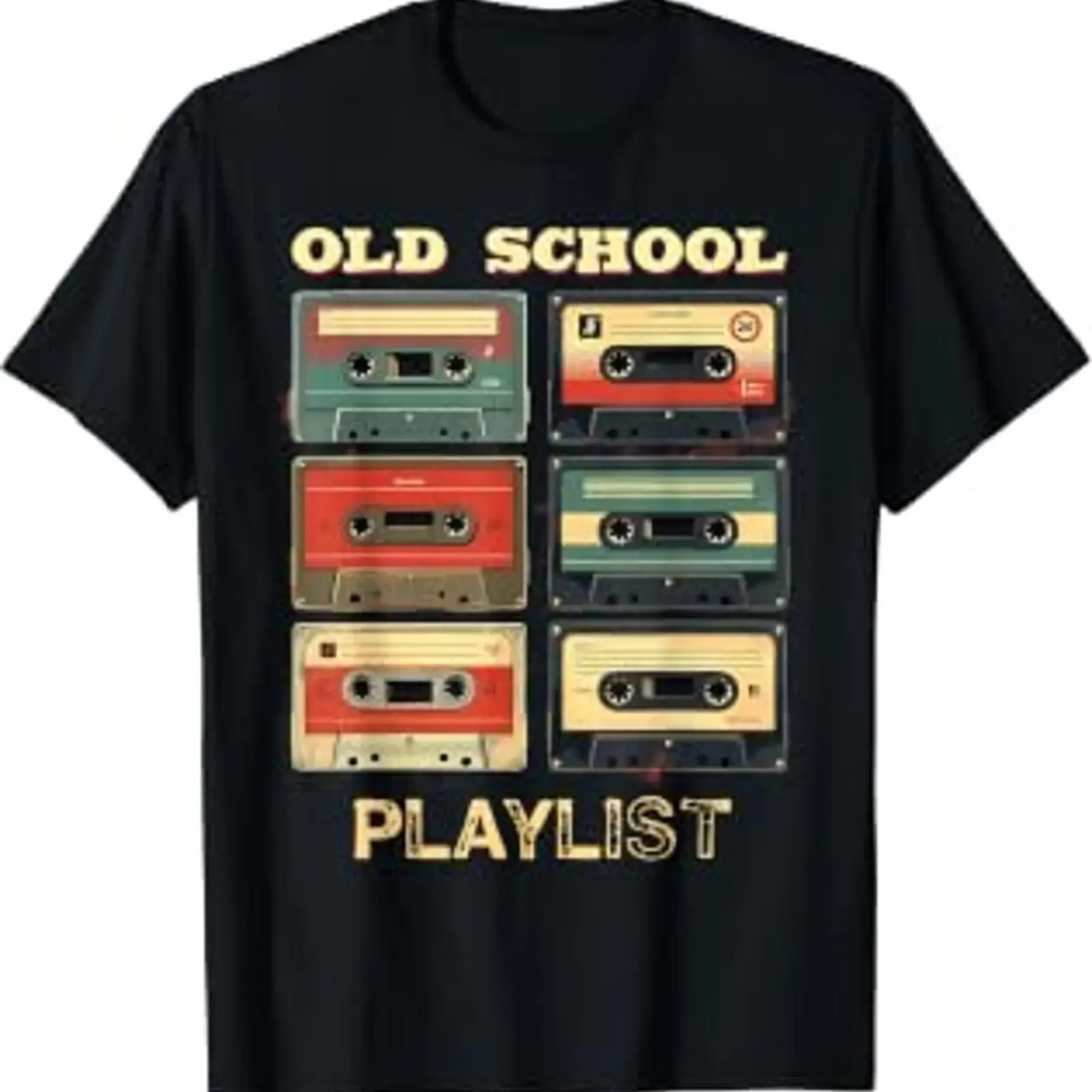 Old School Playlist Vintage Cassette Tapes Throwback Memory T Shirt vintage Washed Breathable Stylish Slightly homme Unisex