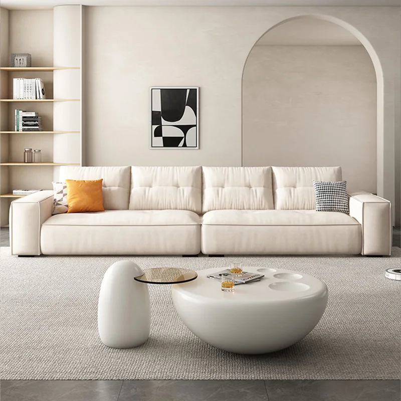 #Modern Minimalist Cream-Colored Sectional Sofa Straight-Line for Three Seater Sofa for Living Room Furniture