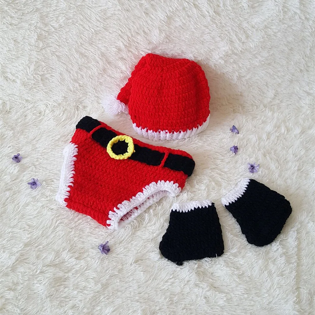 

3Pcs Christmas Party Baby Costume Set Adorable Photo Props Hat Underpant Shoes Warm Acrylon Infant Outfits Photography Props