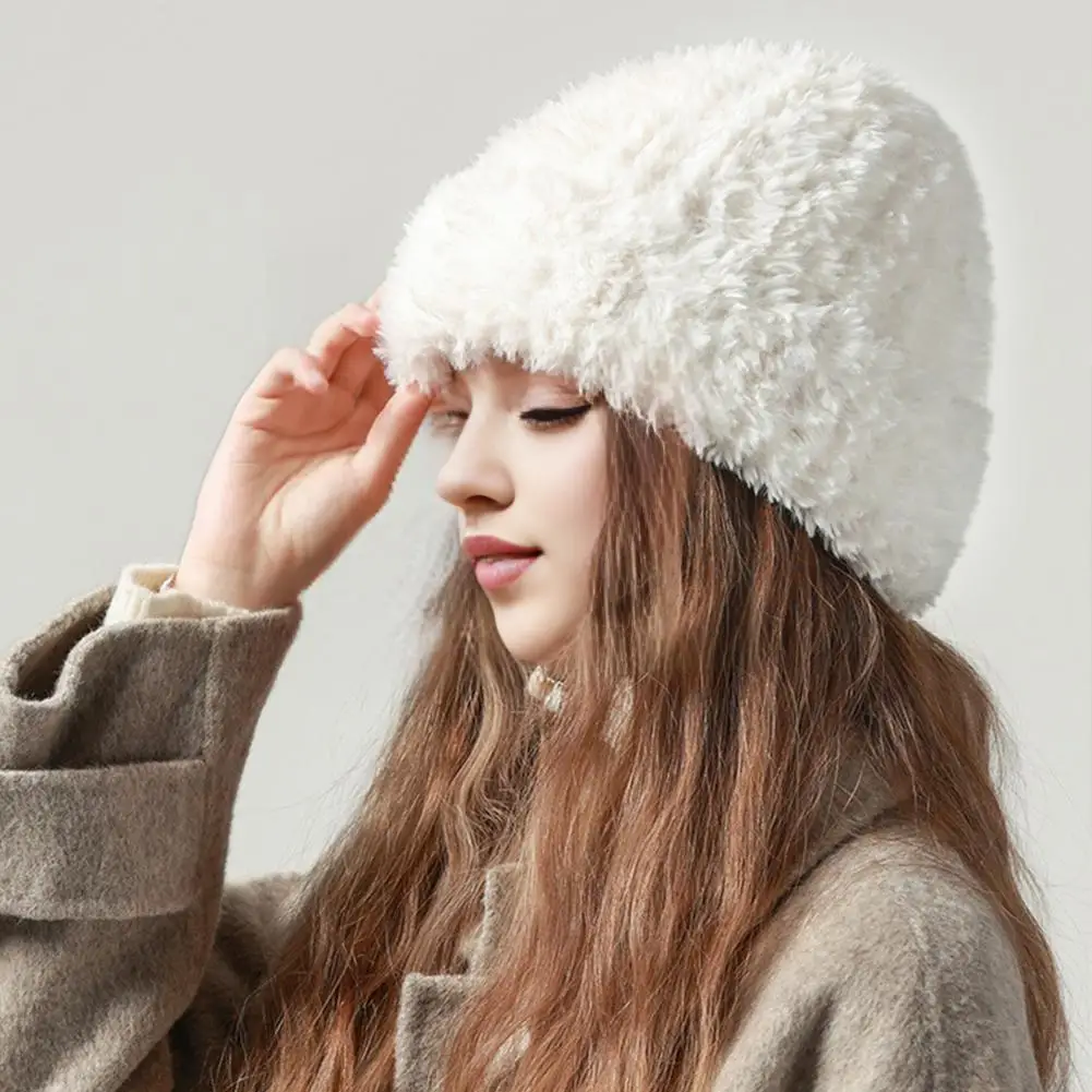 Warm Thermal Hat Stylish Women's Winter Hat with Fuzzy Faux Fur Brim Windproof Knitted Cap for Outdoor Travel Sun for Warmth