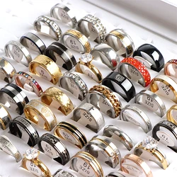 20/30/50pcs/lot Fashion Multicolor Various Style Stainless Steel Rings For Women Men Wedding Lovers Party Gift Jewelry Wholesale