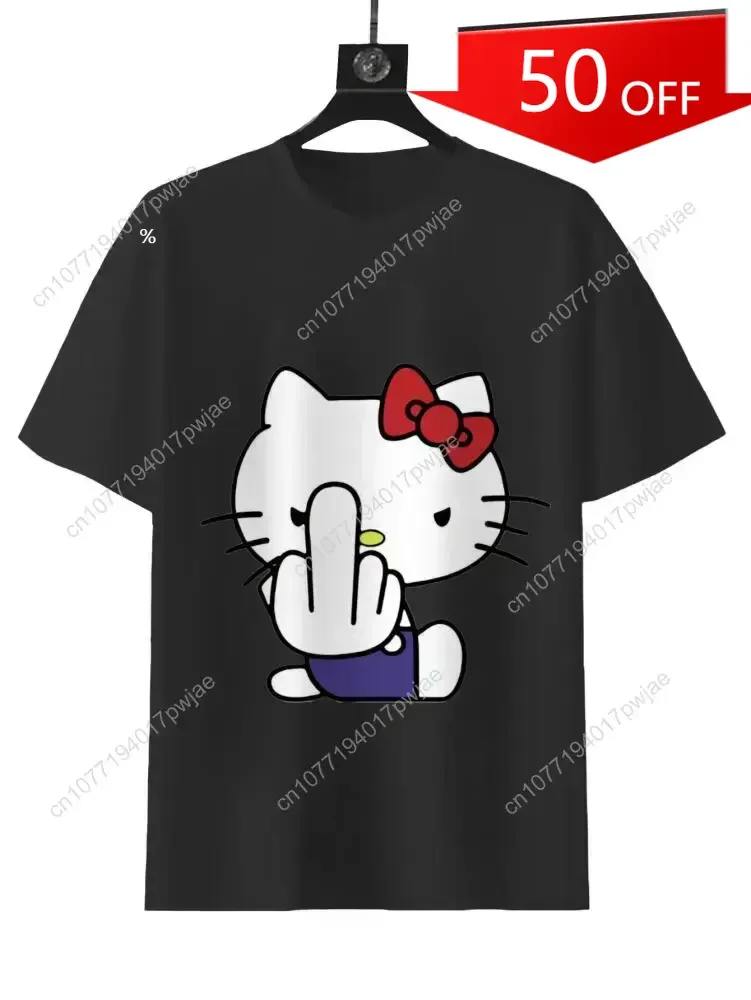 

Sanrio Angry Hello Kitty Short-Sleeve Tee Black T-Shirt with Iconic Red Bow Design