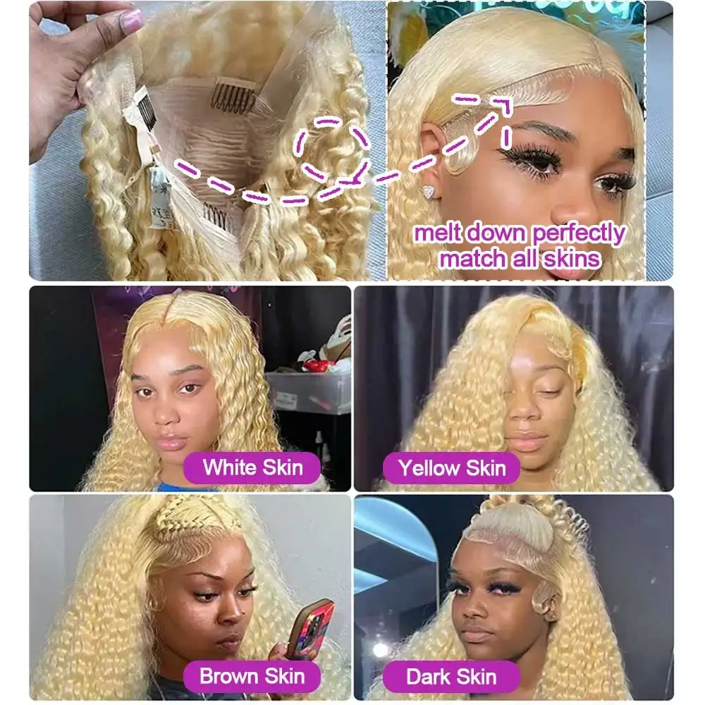 613 فضفاض موجة عميقة 13x6 HD الدانتيل الباروكات الأمامية شعر بشري مجعد 40 42 بوصة العسل شقراء موجة المياه الدانتيل الجبهة الباروكات للنساء 250%
