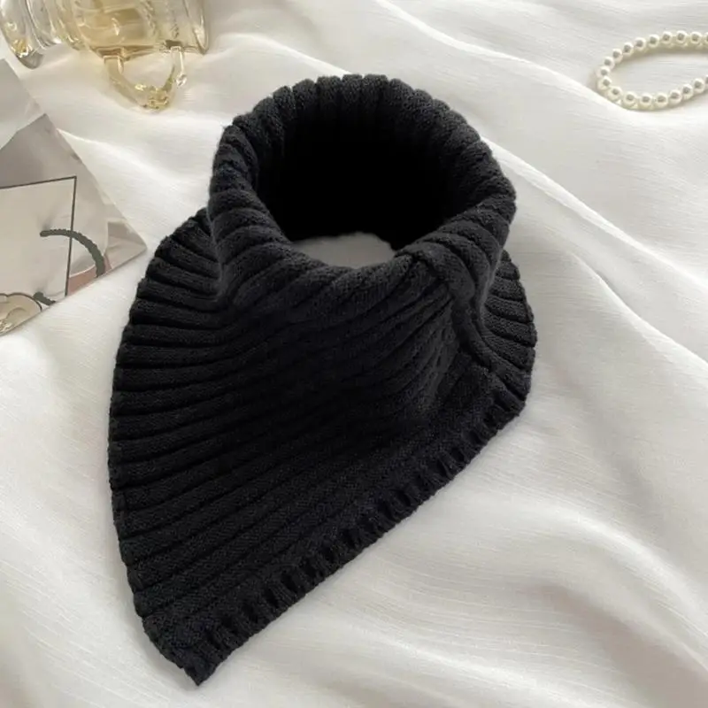 39BD Damen-Winter-Rippstrick-Rollkragenpullover, einfarbig, abnehmbarer Dickey-Dreiecksschal, winddicht, Halswärmer – Detail 4
