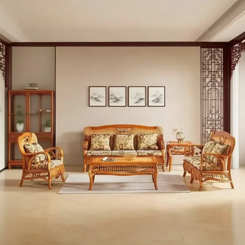 Chinese furniture, rattan coffee table combination, balcony leisure sofa