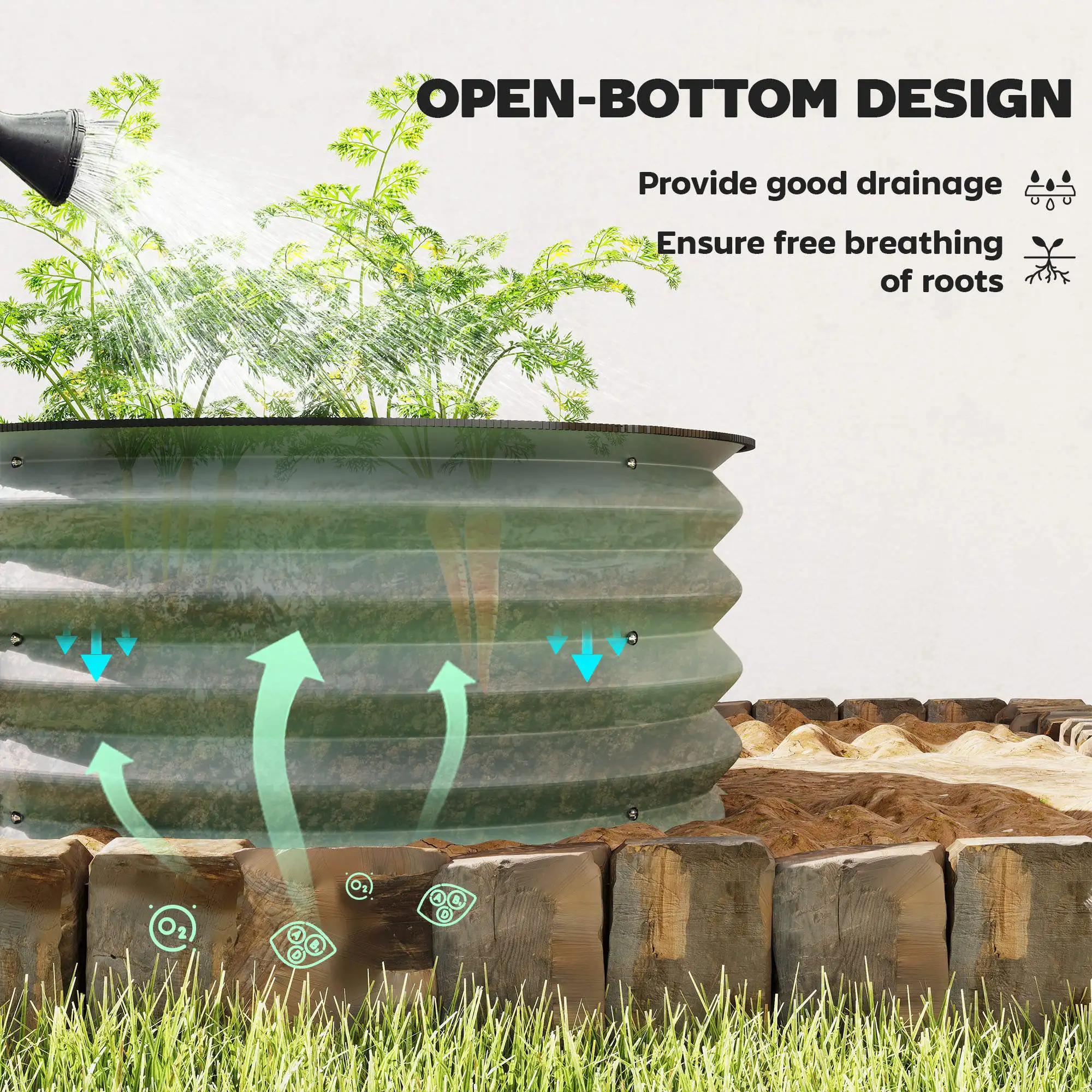 Set of 2 Raised Garden Bed Metal Planter Box with Safety Edging, Green