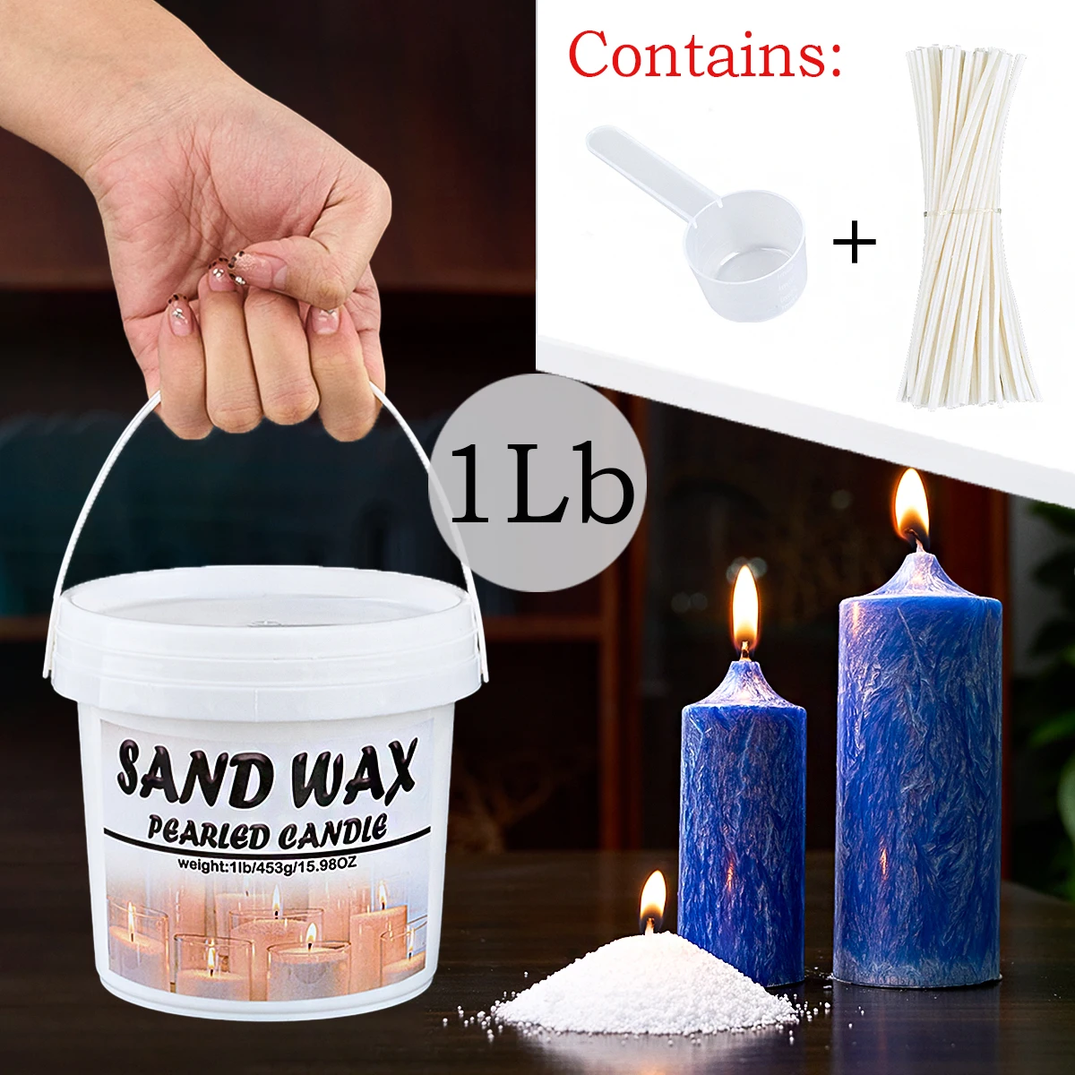 Upgraded Barrels 1Lb/453G Pearl Wax DIY Accessories Wholesale Ice Flower Wax Refillable Sand Cup with 50 Wicks for Candle Making