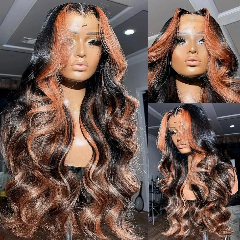 HD 1B/30 Black Brown Highlight Ombre 13x6 Lace Front Wig Human Hair Colored Body Wave Brazilian 14x4 Lace Frontal Wigs For Women