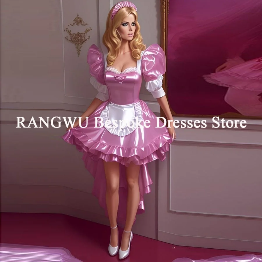 Sexy Rosa Dienstmädchen-Kleid 2026 Kurzärmeliges Mini-Cocktailkleid Maskerade Cosplay Ballkleid Mit Schürze Schickes Heimkehr-Outfit