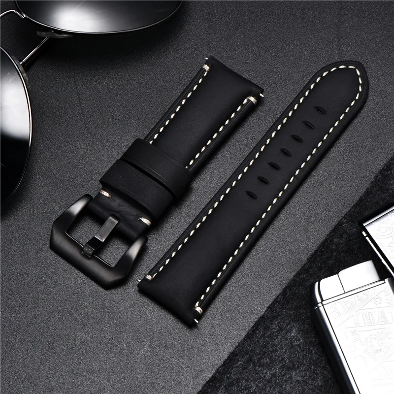 Handmade Genuine Leather Watch Straps with Stainless Steel Buckle Watch Accessories Crazy Horse Cowhide Watchband 20 22 24 26mm