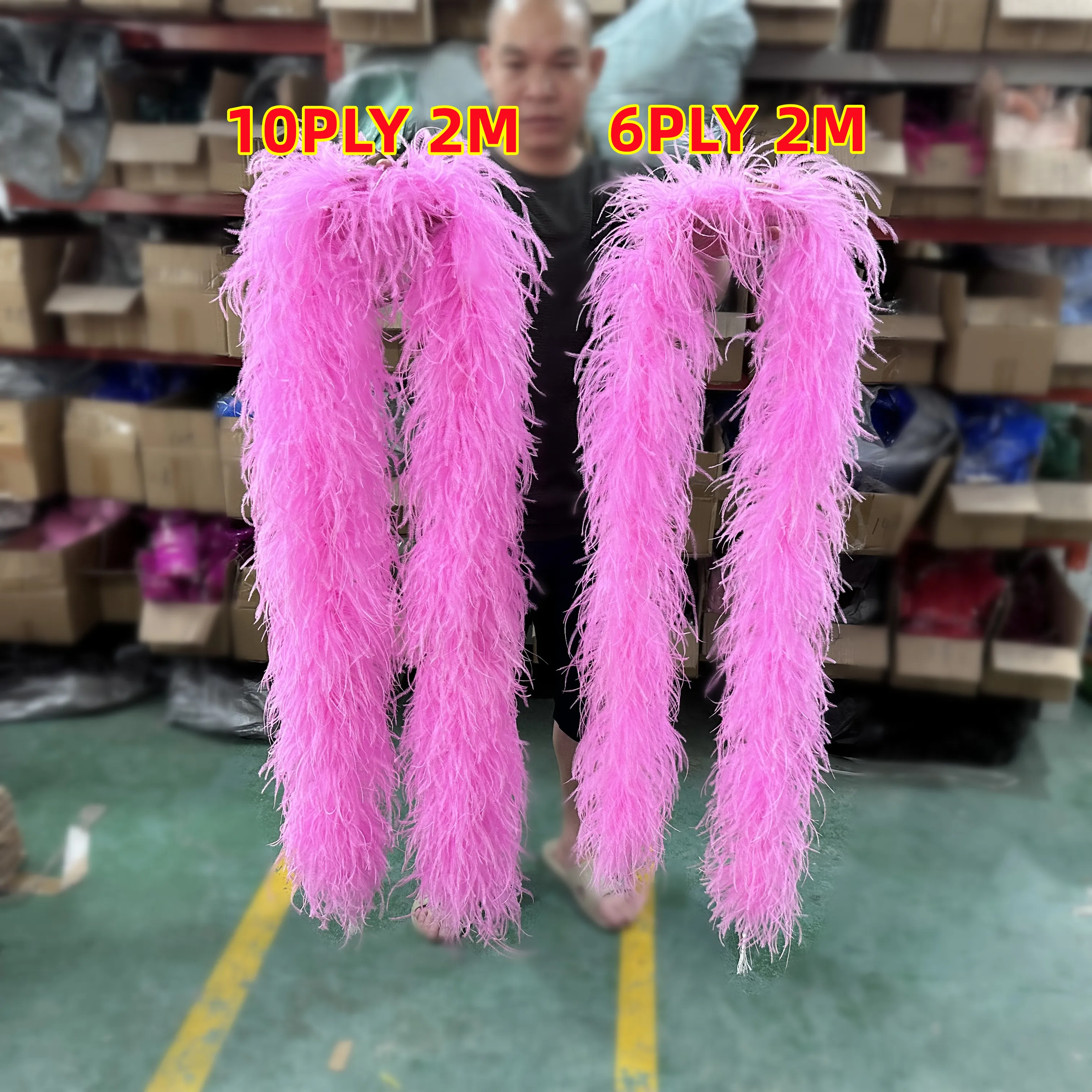 2Meters Pink Ostrich Feather Boa 1/3/6/10Ply for Needlework Sewing Skirt Fringed Wedding Carnival Party Dress Accessories